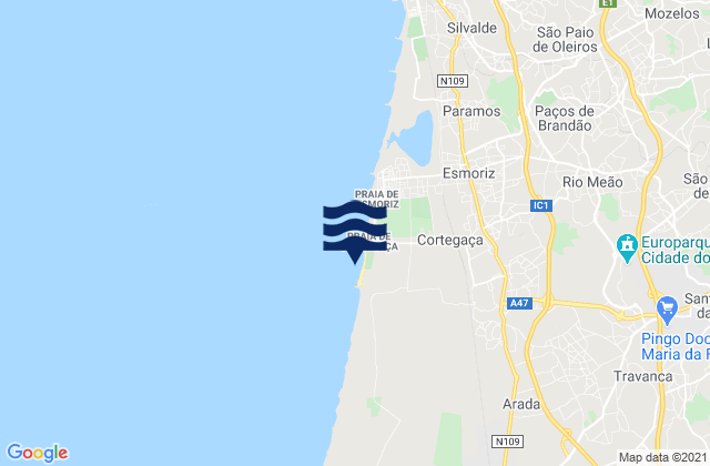 Mappa delle Getijden in Praia de Cortegaça, Portugal