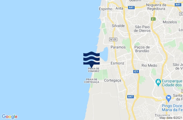 Mappa delle Getijden in Praia de Esmoriz, Portugal