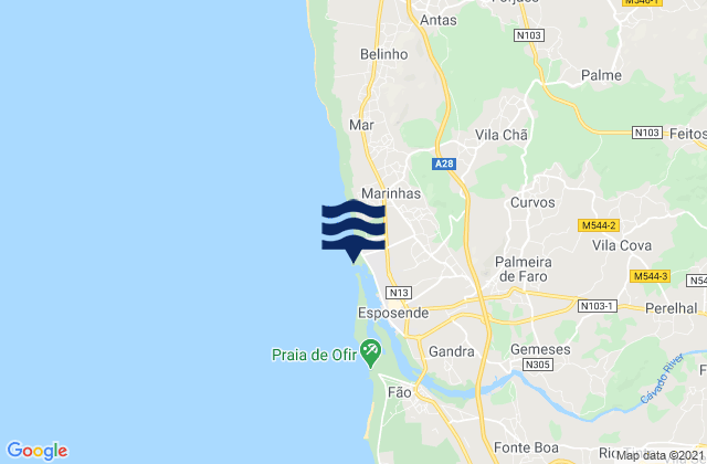Mappa delle Getijden in Praia de Esposende, Portugal