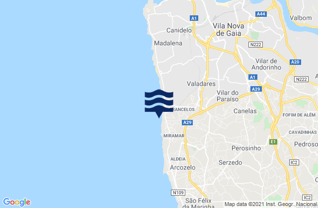 Mappa delle Getijden in Praia de Francemar, Portugal