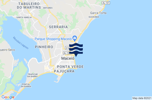 Mappa delle Getijden in Praia de Jatiuca, Brazil