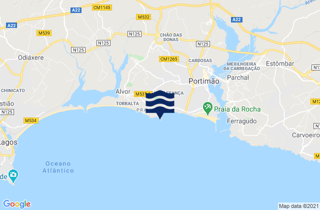 Mappa delle Getijden in Praia de João de Arens, Portugal