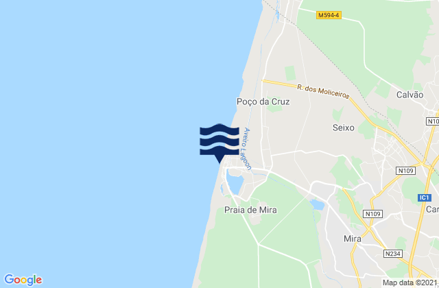 Mappa delle Getijden in Praia de Mira, Portugal