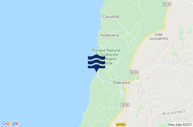 Mappa delle Getijden in Praia de Odeceixe Mar, Portugal