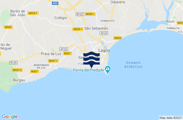 Mappa delle Getijden in Praia de Porto de Mós, Portugal