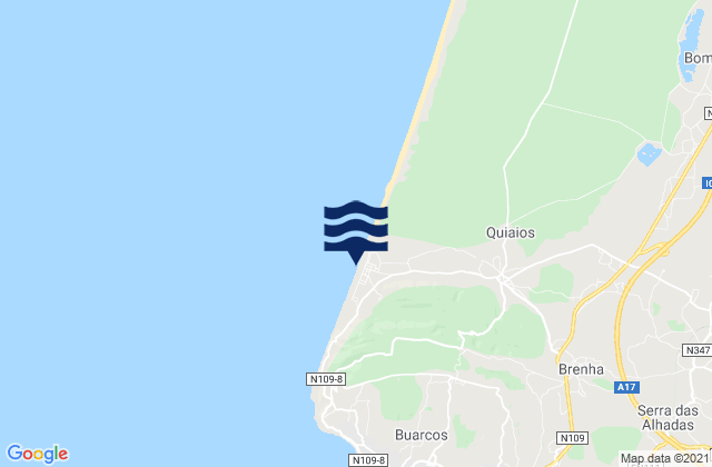 Mappa delle Getijden in Praia de Quiaios, Portugal