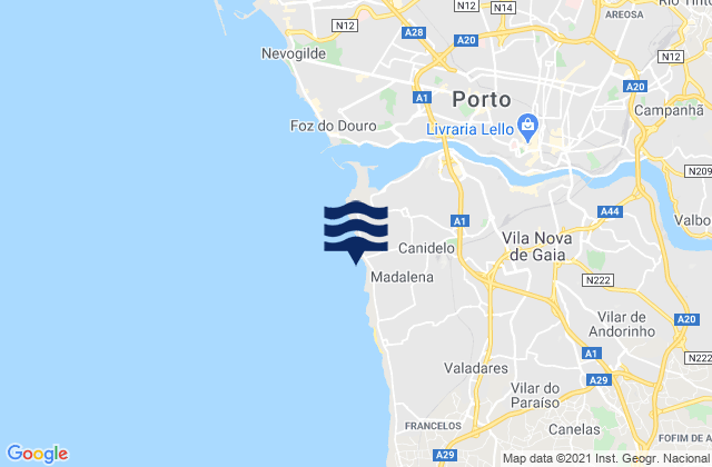 Mappa delle Getijden in Praia de Salgueiros, Portugal