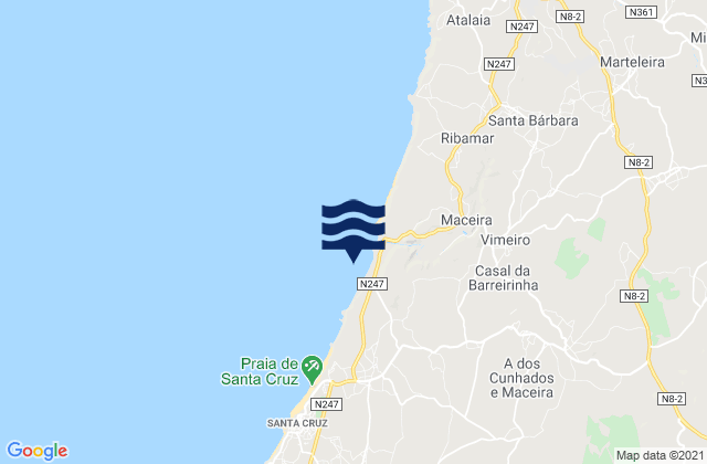 Mappa delle Getijden in Praia de Santa Rita, Portugal