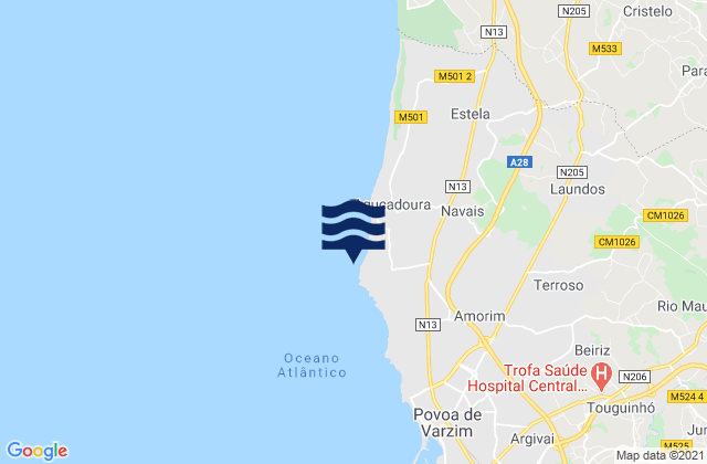 Mappa delle Getijden in Praia de Santo André, Portugal