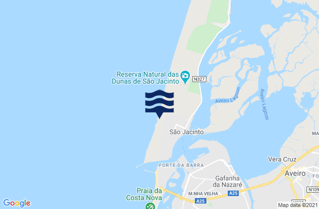 Mappa delle Getijden in Praia de São Jacinto, Portugal