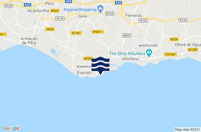 Mappa delle Getijden in Praia de São Rafael, Portugal