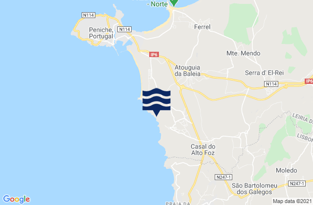 Mappa delle Getijden in Praia do Alto de Santa Luzia, Portugal