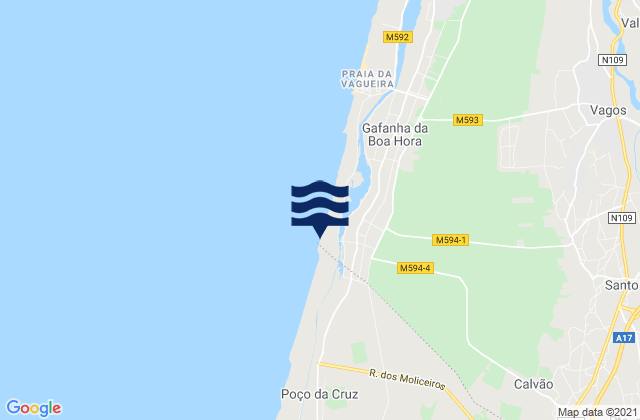 Mappa delle Getijden in Praia do Areão, Portugal