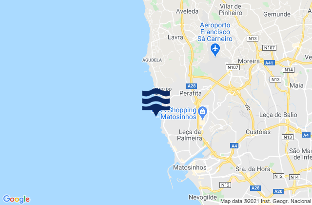 Mappa delle Getijden in Praia do Aterro, Portugal