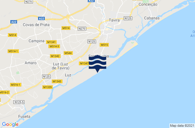 Mappa delle Getijden in Praia do Barril, Portugal