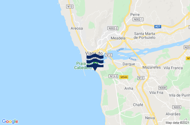Mappa delle Getijden in Praia do Cabedelo, Portugal