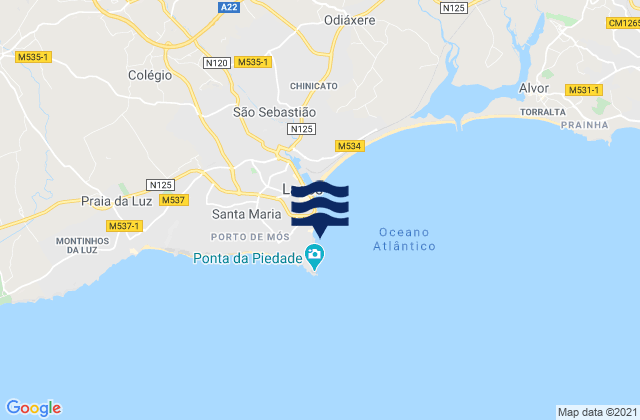 Mappa delle Getijden in Praia do Camilo, Portugal