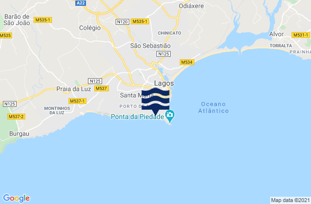 Mappa delle Getijden in Praia do Canavial, Portugal