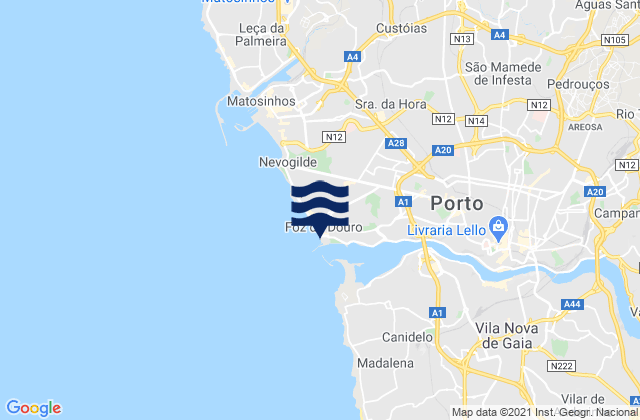 Mappa delle Getijden in Praia do Carneiro, Portugal