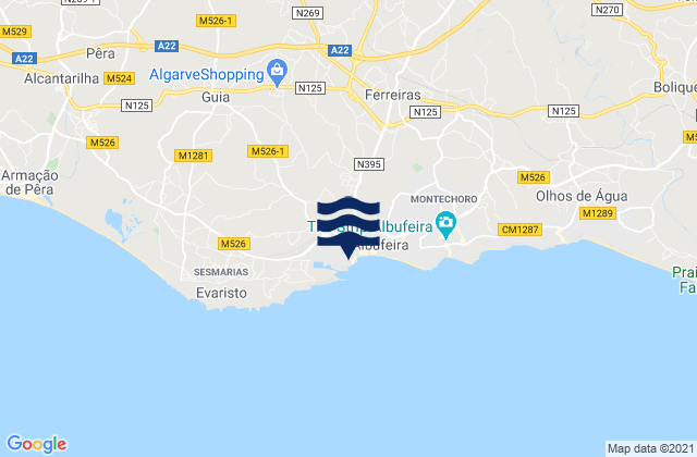 Mappa delle Getijden in Praia do Cerro, Portugal