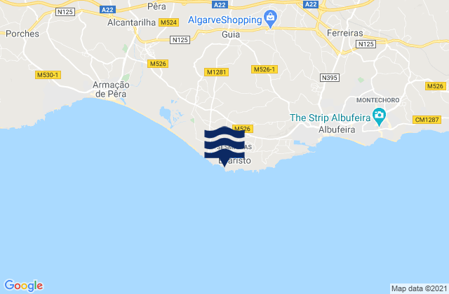 Mappa delle Getijden in Praia do Evaristo, Portugal