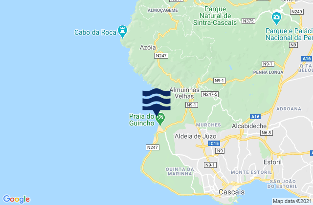 Mappa delle Getijden in Praia do Guincho, Portugal