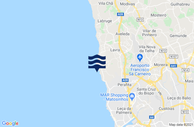Mappa delle Getijden in Praia do Marreco, Portugal