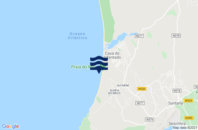 Mappa delle Getijden in Praia do Meco, Portugal