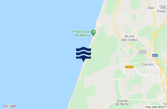 Mappa delle Getijden in Praia do Osso da Baleia, Portugal