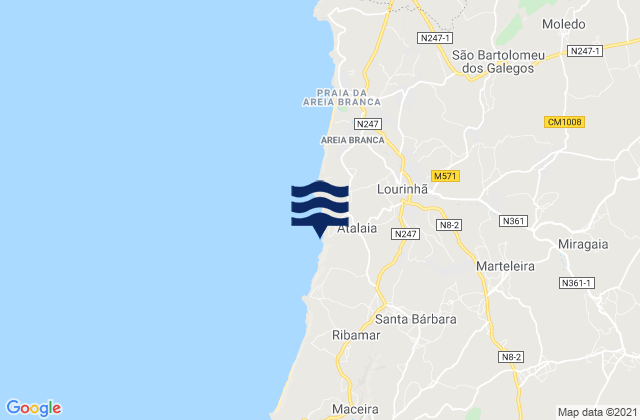 Mappa delle Getijden in Praia do Porto das Barcas, Portugal