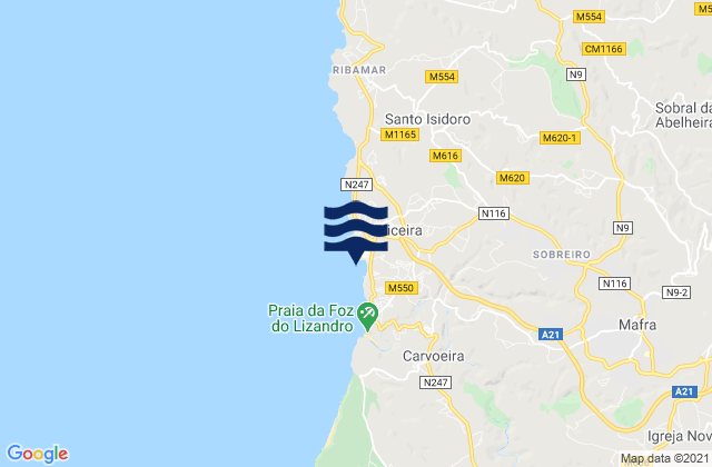 Mappa delle Getijden in Praia do Sul, Portugal