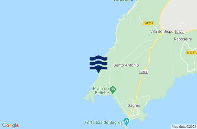 Mappa delle Getijden in Praia do Telheiro, Portugal