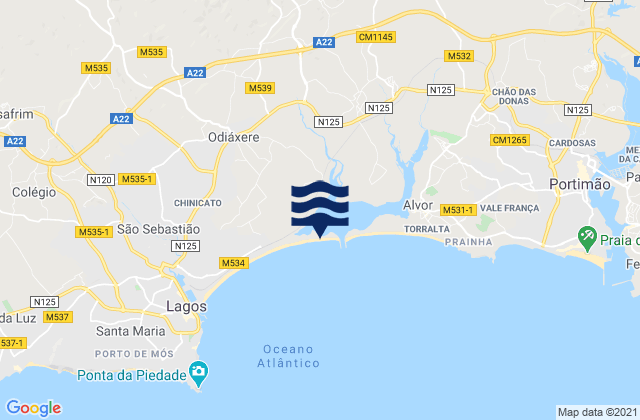 Mappa delle Getijden in Praia do Vale da Lama, Portugal