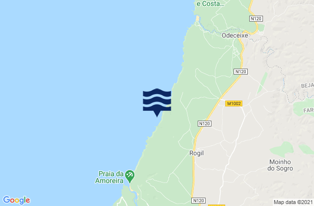 Mappa delle Getijden in Praia do Vale dos Homens, Portugal