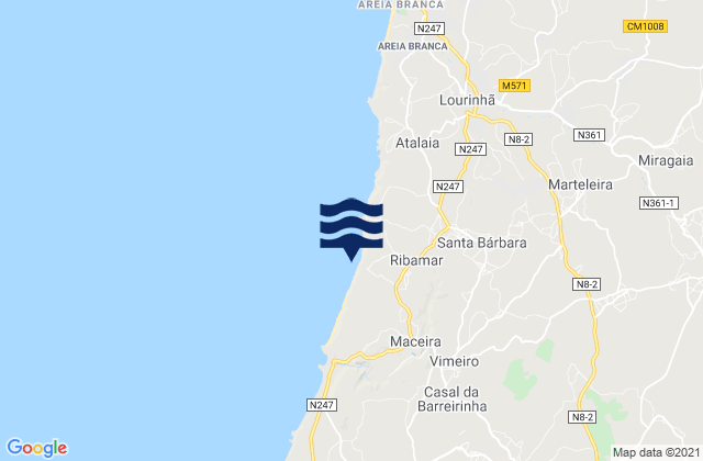 Mappa delle Getijden in Praia do Valmitão, Portugal