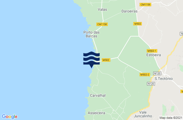 Mappa delle Getijden in Praia dos Alteirinhos, Portugal