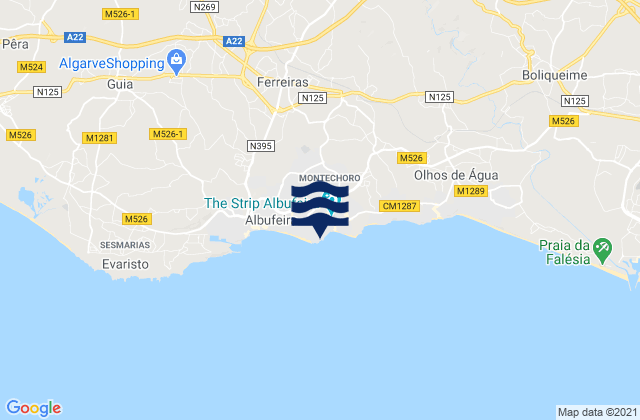 Mappa delle Getijden in Praia dos Aveiros, Portugal