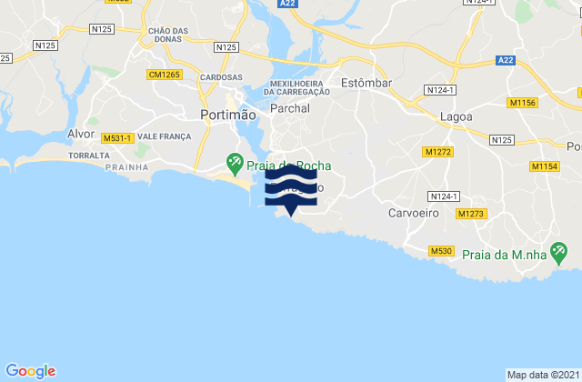 Mappa delle Getijden in Praia dos Caneiros, Portugal