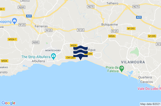Mappa delle Getijden in Praia dos Olhos de Água, Portugal