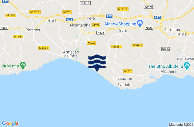 Mappa delle Getijden in Praia dos Salgados, Portugal