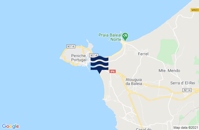 Mappa delle Getijden in Praia dos Supertubos, Portugal