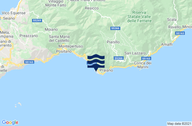 Mappa delle Getijden in Praiano, Italy
