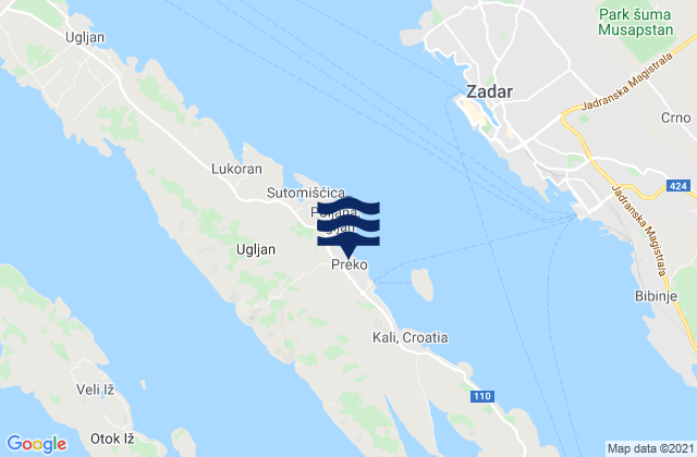 Mappa delle Getijden in Preko, Croatia