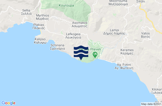 Mappa delle Getijden in Preveli, Greece