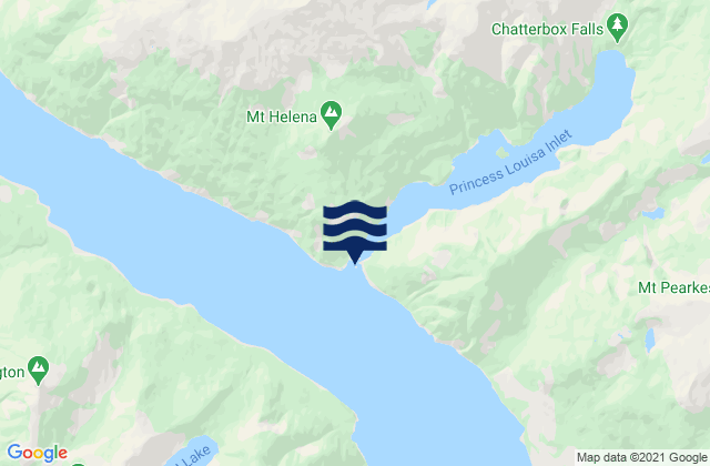 Mappa delle Getijden in Princess Louisa Inlet, Canada