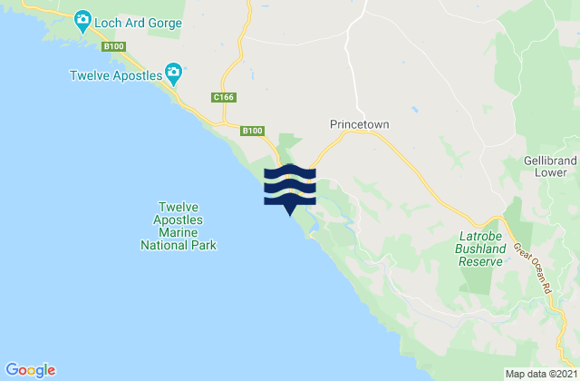 Mappa delle Getijden in Princetown, Australia