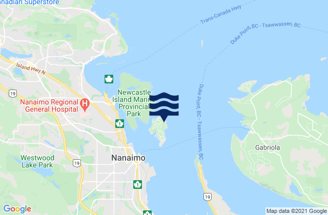 Mappa delle Getijden in Protection Island, Canada