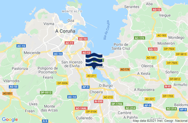 Mappa delle Getijden in Provincia da Coruña, Spain