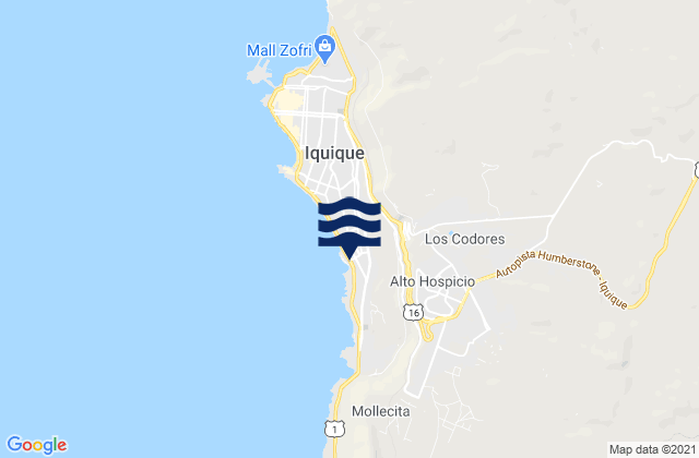 Mappa delle Getijden in Provincia de Iquique, Chile