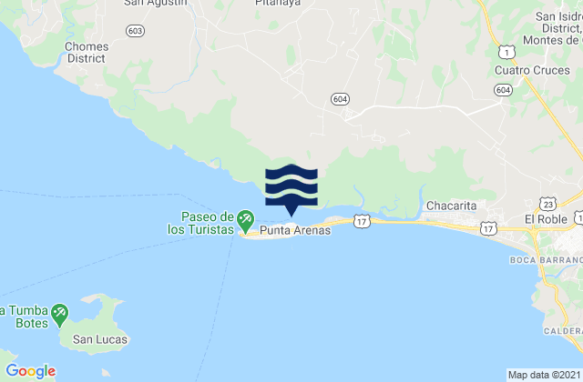 Mappa delle Getijden in Provincia de Puntarenas, Costa Rica